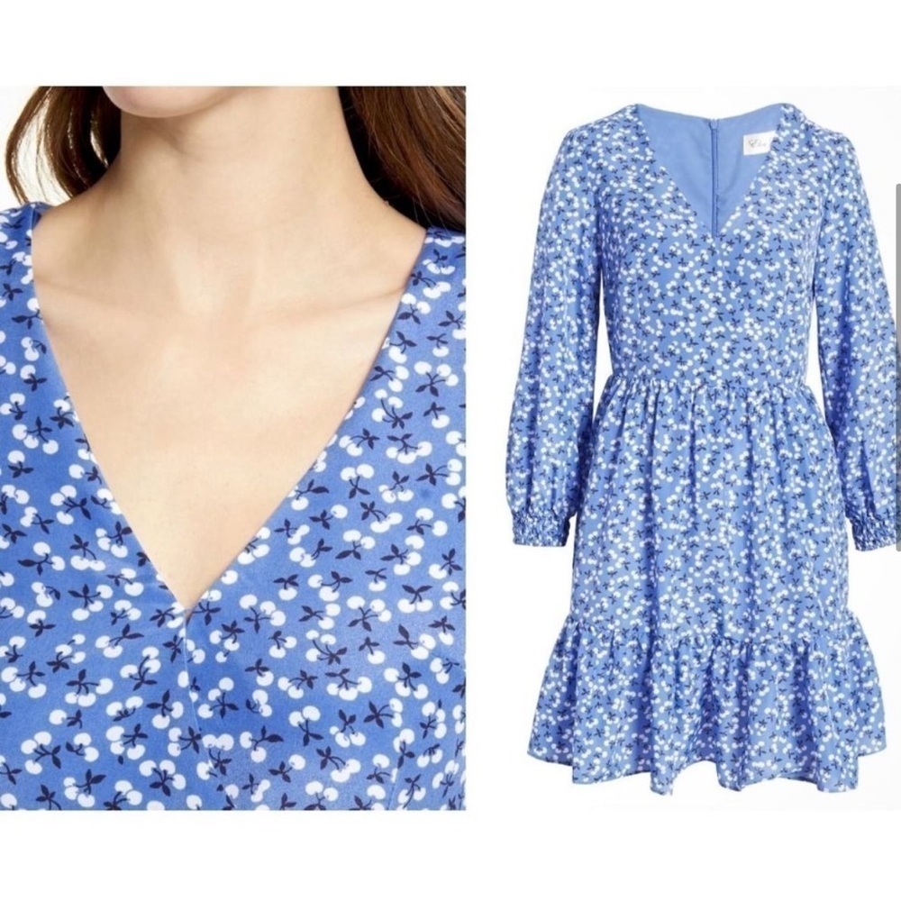 Eliza J Floral Long Sleeve Fit & Flare Cherries Dress, Size 4 - Picture 3 of 13